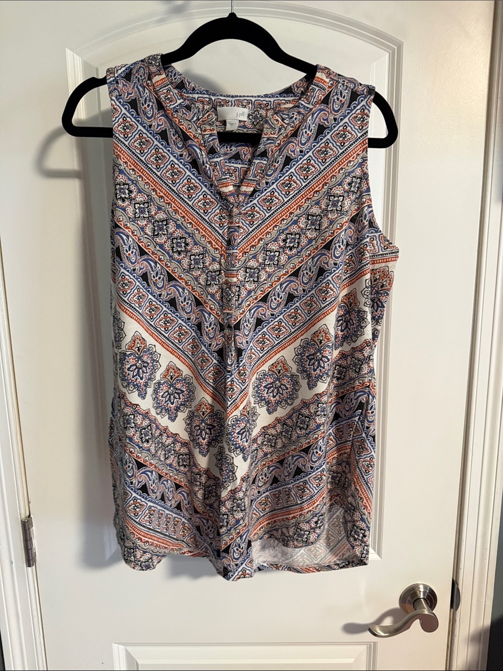J. Jill Navy, Rust & Cream Paisley V-Neck Sleeveless Shirt